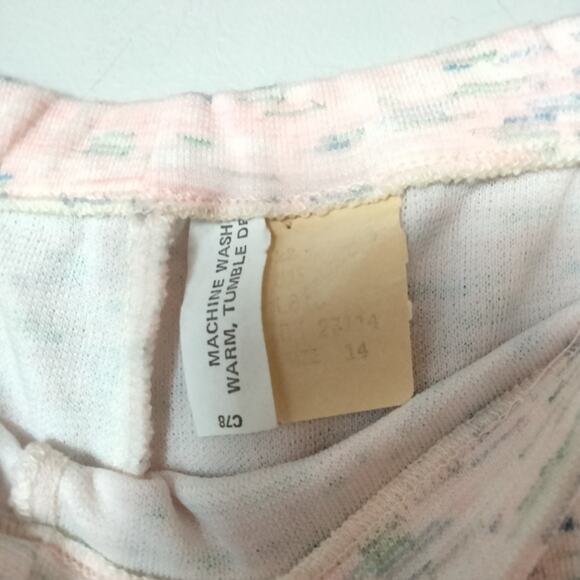 Vintage 70s Women's Sz 14 Leisure Suit Pants Flare Pink Spacedye Pull On Sweats - Picture 3 of 5